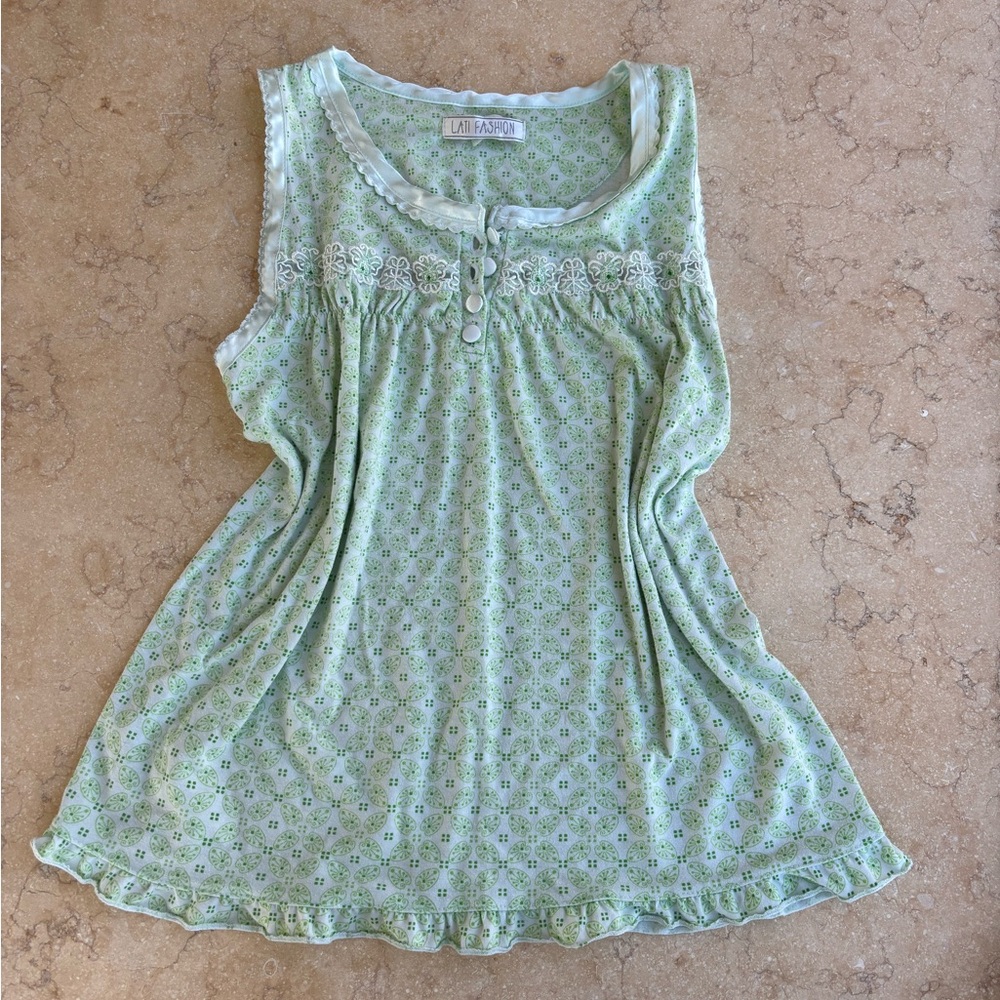 baby doll green and white y2k top